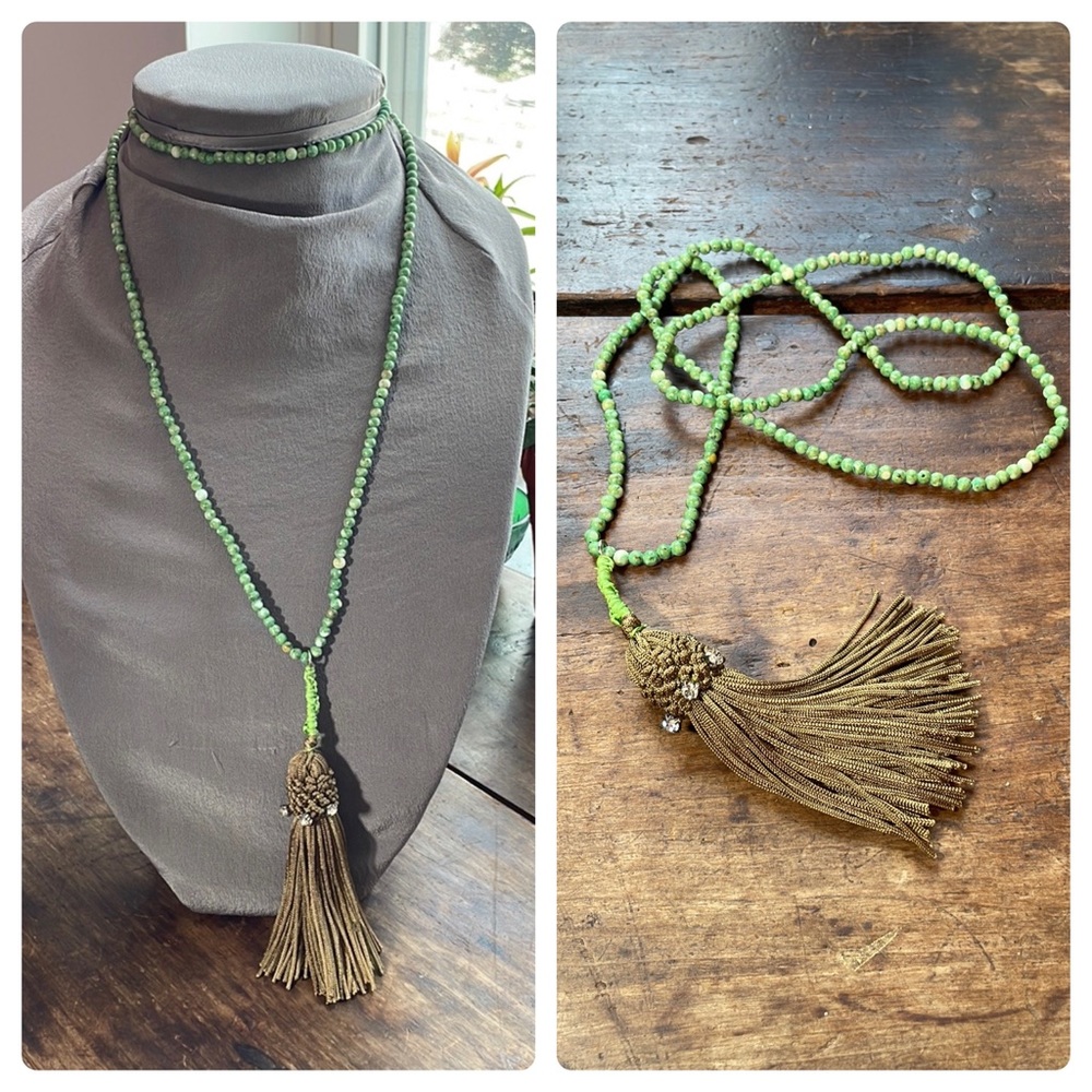 BEAD & TASSEL Vintage & New Longline Necklace, Olive & Turquoise